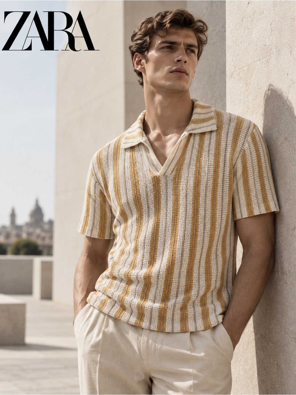 ZARA MEN’S STRIPED KNIT POLO LARGE